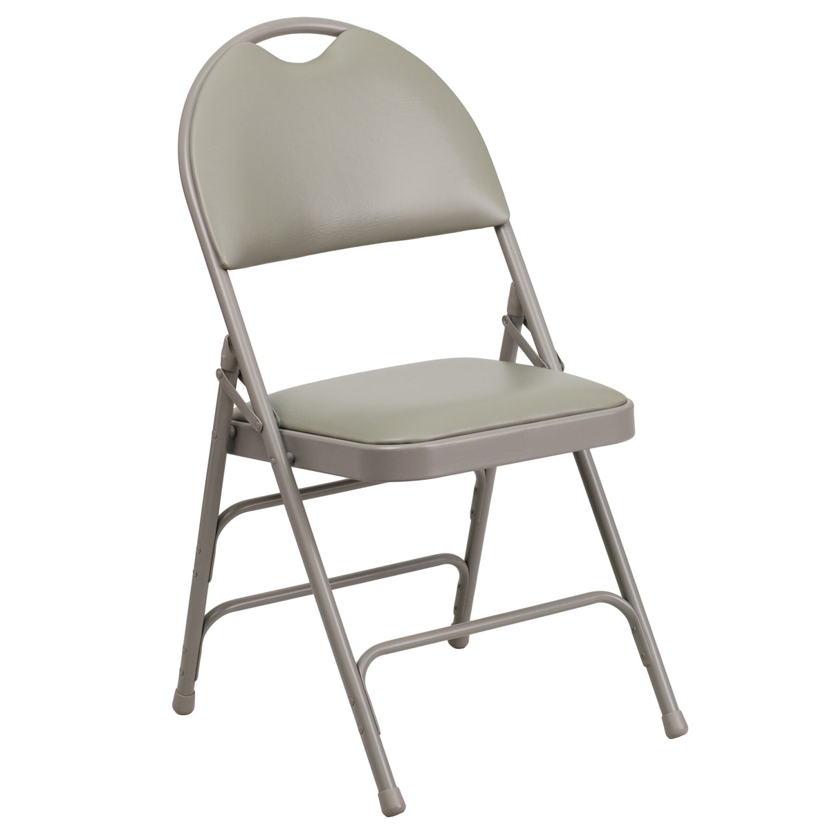 Gray Vinyl/Gray Frame |#| Ultra-Premium Triple Braced Gray Vinyl Folding Chair with Easy-Carry Handle