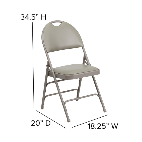 Gray Vinyl/Gray Frame |#| Ultra-Premium Triple Braced Gray Vinyl Folding Chair with Easy-Carry Handle