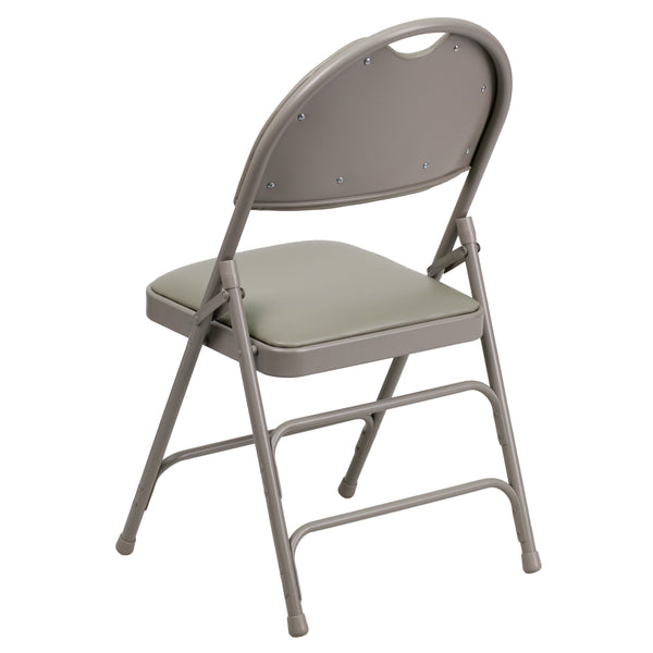 Gray Vinyl/Gray Frame |#| Ultra-Premium Triple Braced Gray Vinyl Folding Chair with Easy-Carry Handle