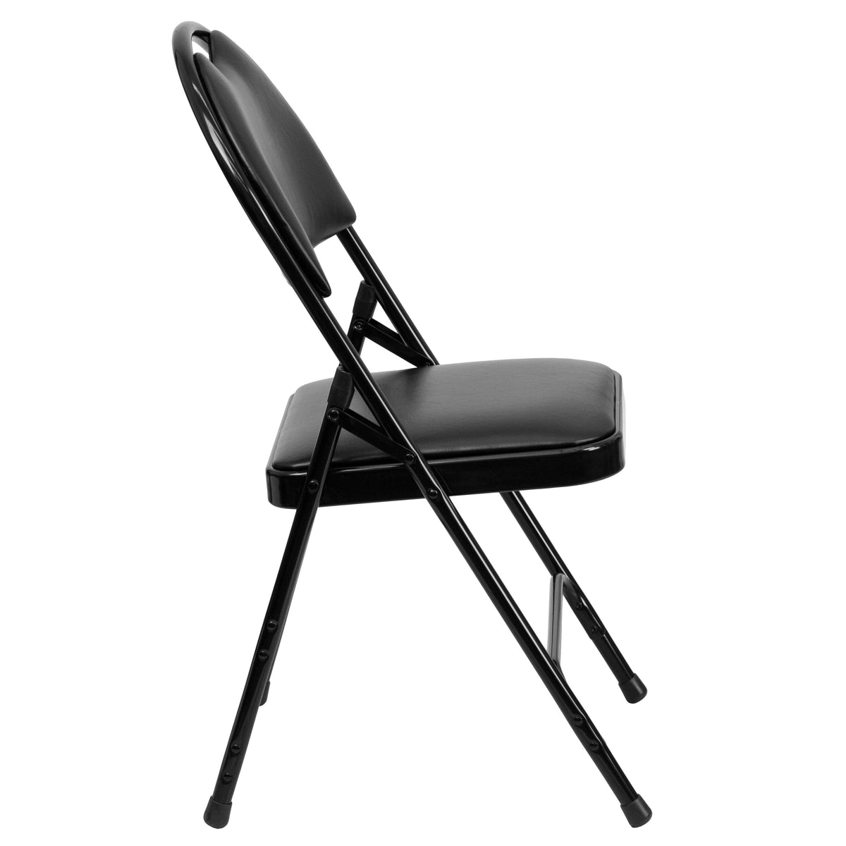 Black Vinyl/Black Frame |#| Ultra-Premium Triple Braced Black Vinyl Folding Chair with Easy-Carry Handle