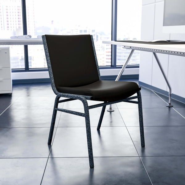 Black Vinyl |#| Heavy Duty Black Vinyl Stack Chair - Reception Furniture