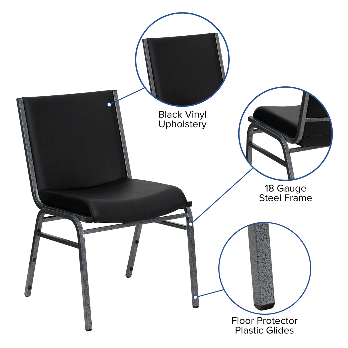 Black Vinyl |#| Heavy Duty Black Vinyl Stack Chair - Reception Furniture