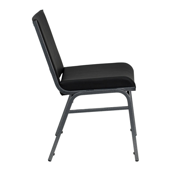 Black Vinyl |#| Heavy Duty Black Vinyl Stack Chair - Reception Furniture