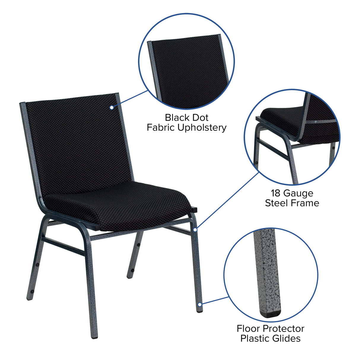 Black Patterned Fabric |#| Heavy Duty Black Dot Fabric Stack Chair - Reception Furniture