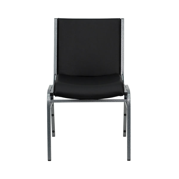 Black Vinyl |#| Heavy Duty Black Vinyl Stack Chair - Reception Furniture