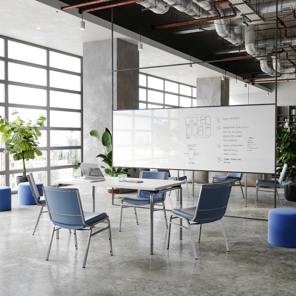 Navy Vinyl |#| Heavy Duty Navy Vinyl Stack Chair - Reception Furniture