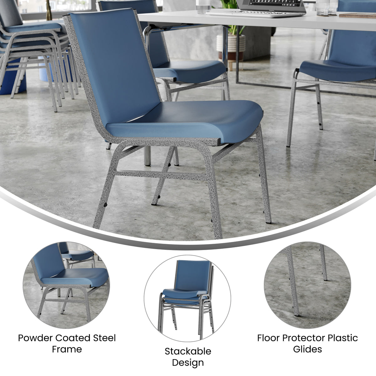 Navy Vinyl |#| Heavy Duty Navy Vinyl Stack Chair - Reception Furniture