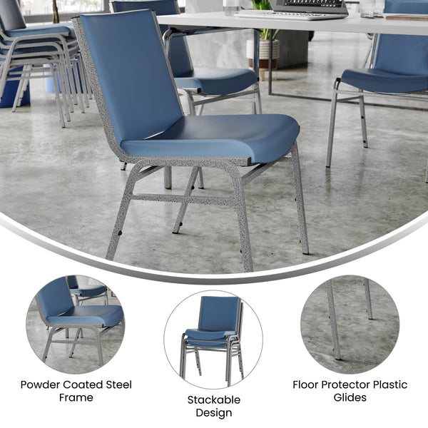 Navy Vinyl |#| Heavy Duty Navy Vinyl Stack Chair - Reception Furniture