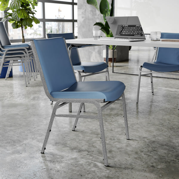 Navy Vinyl |#| Heavy Duty Navy Vinyl Stack Chair - Reception Furniture