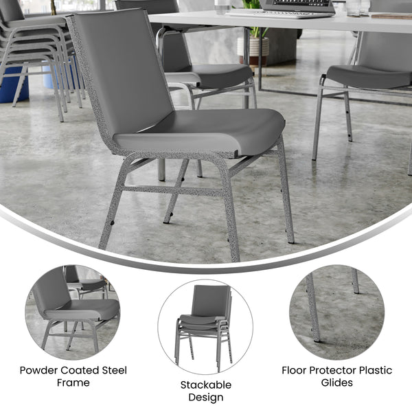 Gray Vinyl |#| Heavy Duty Gray Vinyl Stack Chair - Reception Furniture