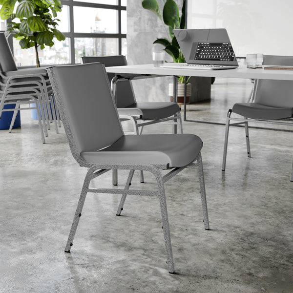 Gray Vinyl |#| Heavy Duty Gray Vinyl Stack Chair - Reception Furniture