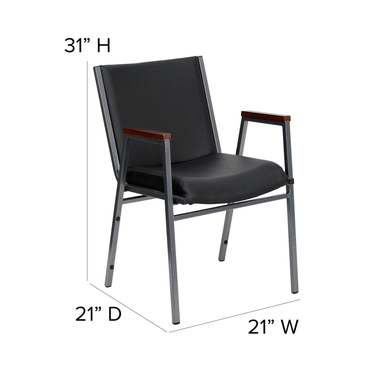 Black Vinyl |#| Heavy Duty Black Vinyl Stack Chair with Arms - Reception Furniture