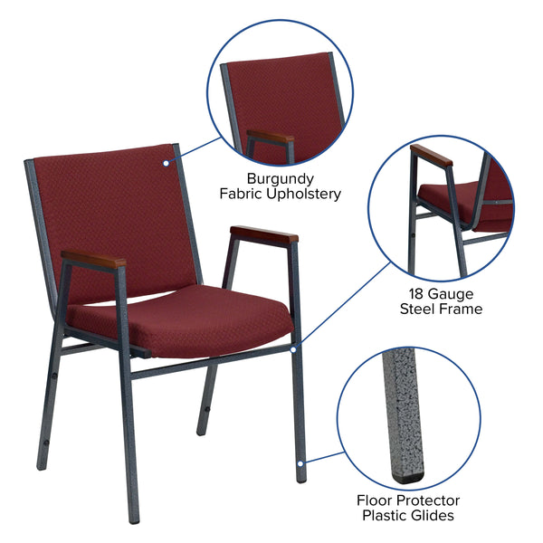 Burgundy Patterned Fabric |#| Heavy Duty Burgundy Patterned Fabric Stack Chair with Arms - Reception Furniture