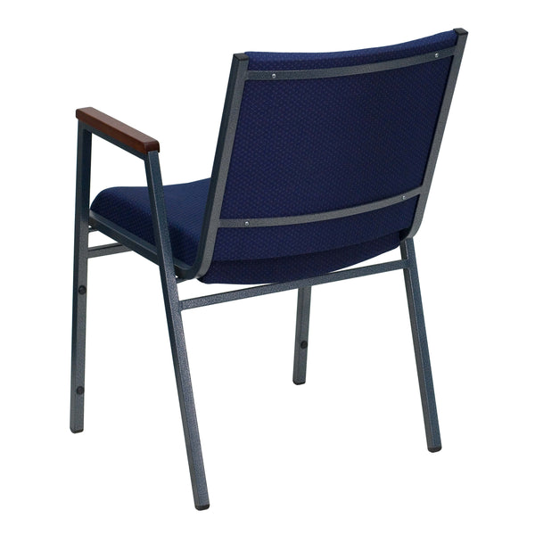 Navy Patterned Fabric |#| Heavy Duty Navy Blue Dot Fabric Stack Chair with Arms - Reception Furniture