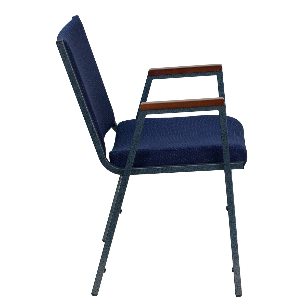 Navy Patterned Fabric |#| Heavy Duty Navy Blue Dot Fabric Stack Chair with Arms - Reception Furniture