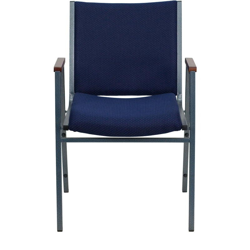 Navy Patterned Fabric |#| Heavy Duty Navy Blue Dot Fabric Stack Chair with Arms - Reception Furniture