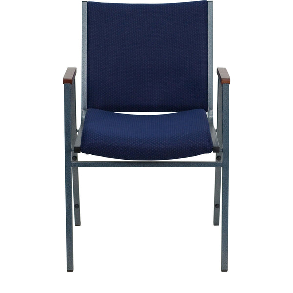 Navy Patterned Fabric |#| Heavy Duty Navy Blue Dot Fabric Stack Chair with Arms - Reception Furniture