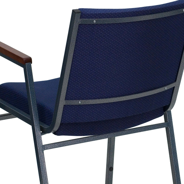 Navy Patterned Fabric |#| Heavy Duty Navy Blue Dot Fabric Stack Chair with Arms - Reception Furniture