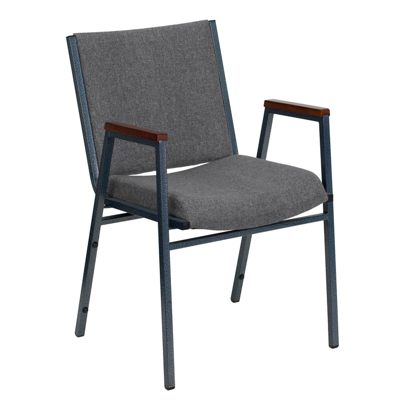 Gray Fabric |#| Heavy Duty Gray Fabric Stack Chair with Arms - Reception Furniture