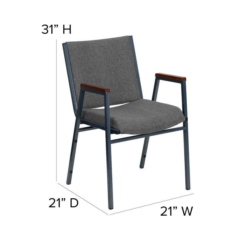 Gray Fabric |#| Heavy Duty Gray Fabric Stack Chair with Arms - Reception Furniture