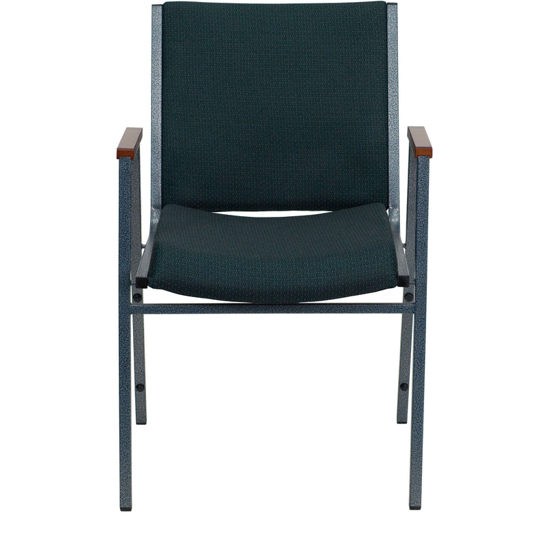 Green Patterned Fabric |#| Heavy Duty Green Patterned Fabric Stack Chair with Arms - Reception Furniture