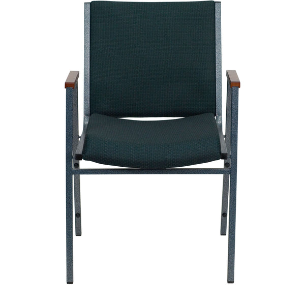 Green Patterned Fabric |#| Heavy Duty Green Patterned Fabric Stack Chair with Arms - Reception Furniture
