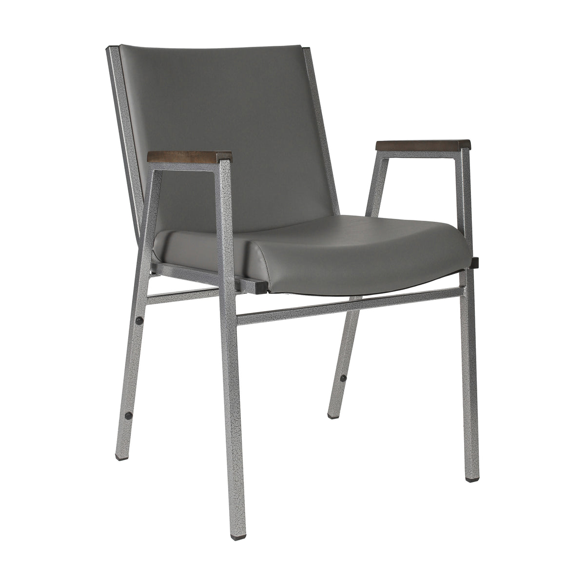 Gray Vinyl |#| Heavy Duty Gray Vinyl Stack Chair with Arms - Reception Furniture