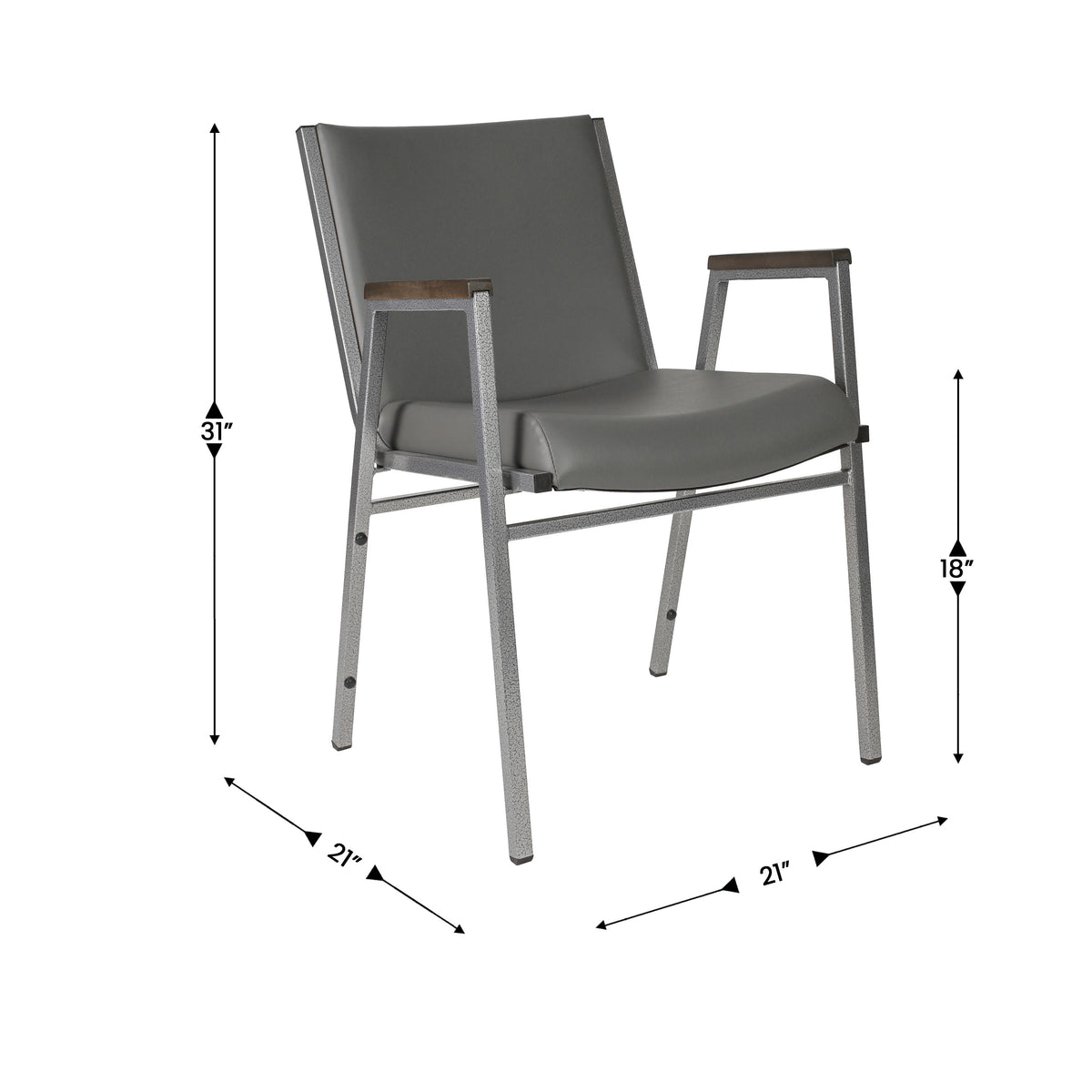 Gray Vinyl |#| Heavy Duty Gray Vinyl Stack Chair with Arms - Reception Furniture
