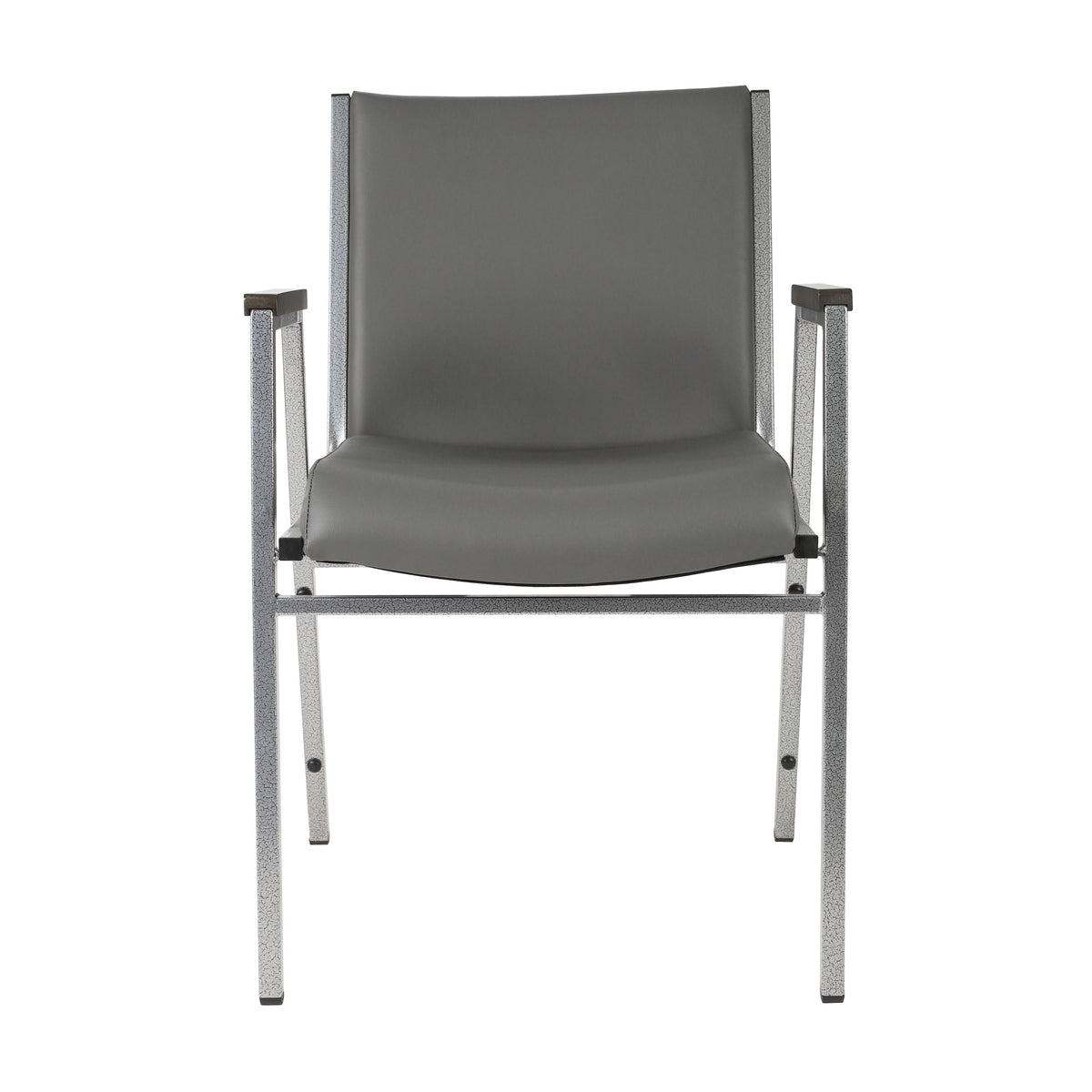 Gray Vinyl |#| Heavy Duty Gray Vinyl Stack Chair with Arms - Reception Furniture