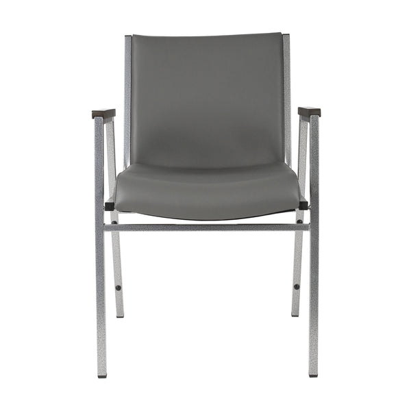 Gray Vinyl |#| Heavy Duty Gray Vinyl Stack Chair with Arms - Reception Furniture