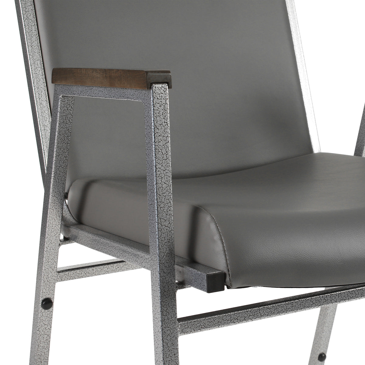 Gray Vinyl |#| Heavy Duty Gray Vinyl Stack Chair with Arms - Reception Furniture