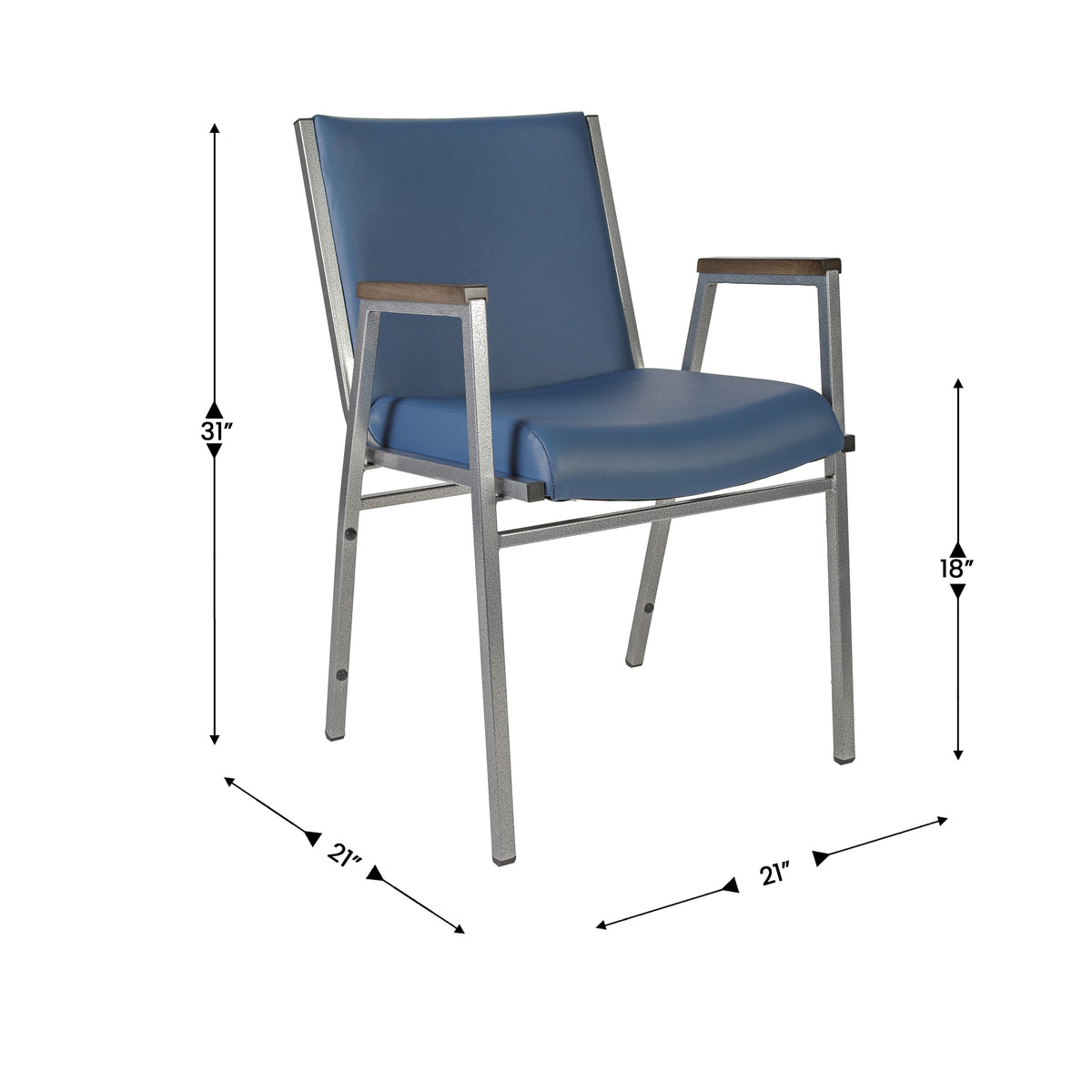 Navy Vinyl |#| Heavy Duty Navy Vinyl Stack Chair with Arms - Reception Furniture
