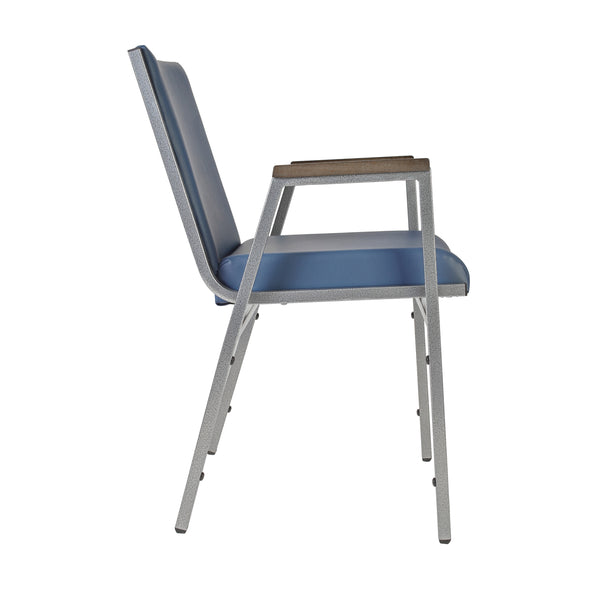 Navy Vinyl |#| Heavy Duty Navy Vinyl Stack Chair with Arms - Reception Furniture
