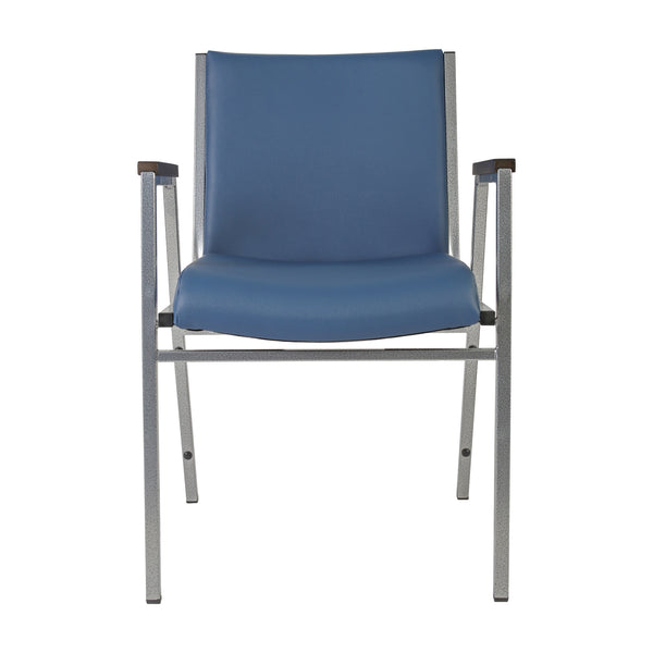 Navy Vinyl |#| Heavy Duty Navy Vinyl Stack Chair with Arms - Reception Furniture