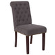 Dark Gray Fabric |#| Dk Gray Fabric Parsons Chair with Rolled Back, Accent Nail Trim & Walnut Finish