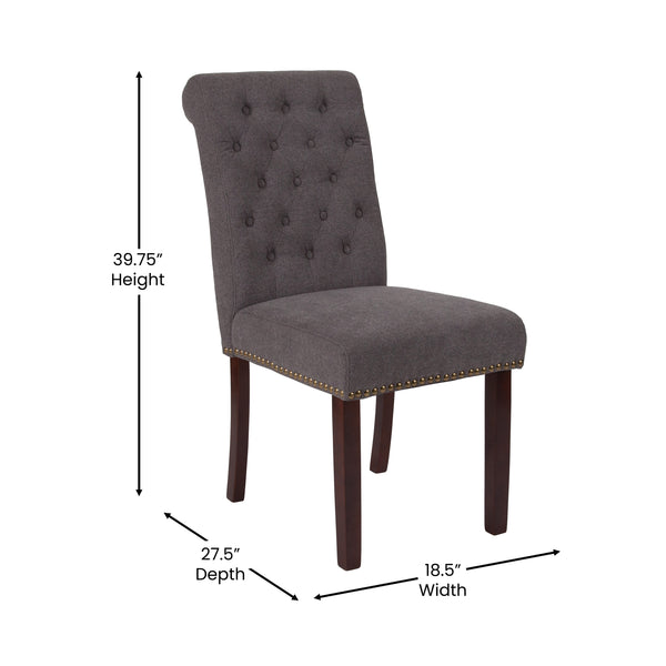 Dark Gray Fabric |#| Dk Gray Fabric Parsons Chair with Rolled Back, Accent Nail Trim & Walnut Finish