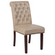 Beige LeatherSoft |#| Beige LeatherSoft Parsons Chair w/Rolled Back, Accent Nail Trim &Walnut Finish