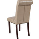 Beige LeatherSoft |#| Beige LeatherSoft Parsons Chair w/Rolled Back, Accent Nail Trim &Walnut Finish