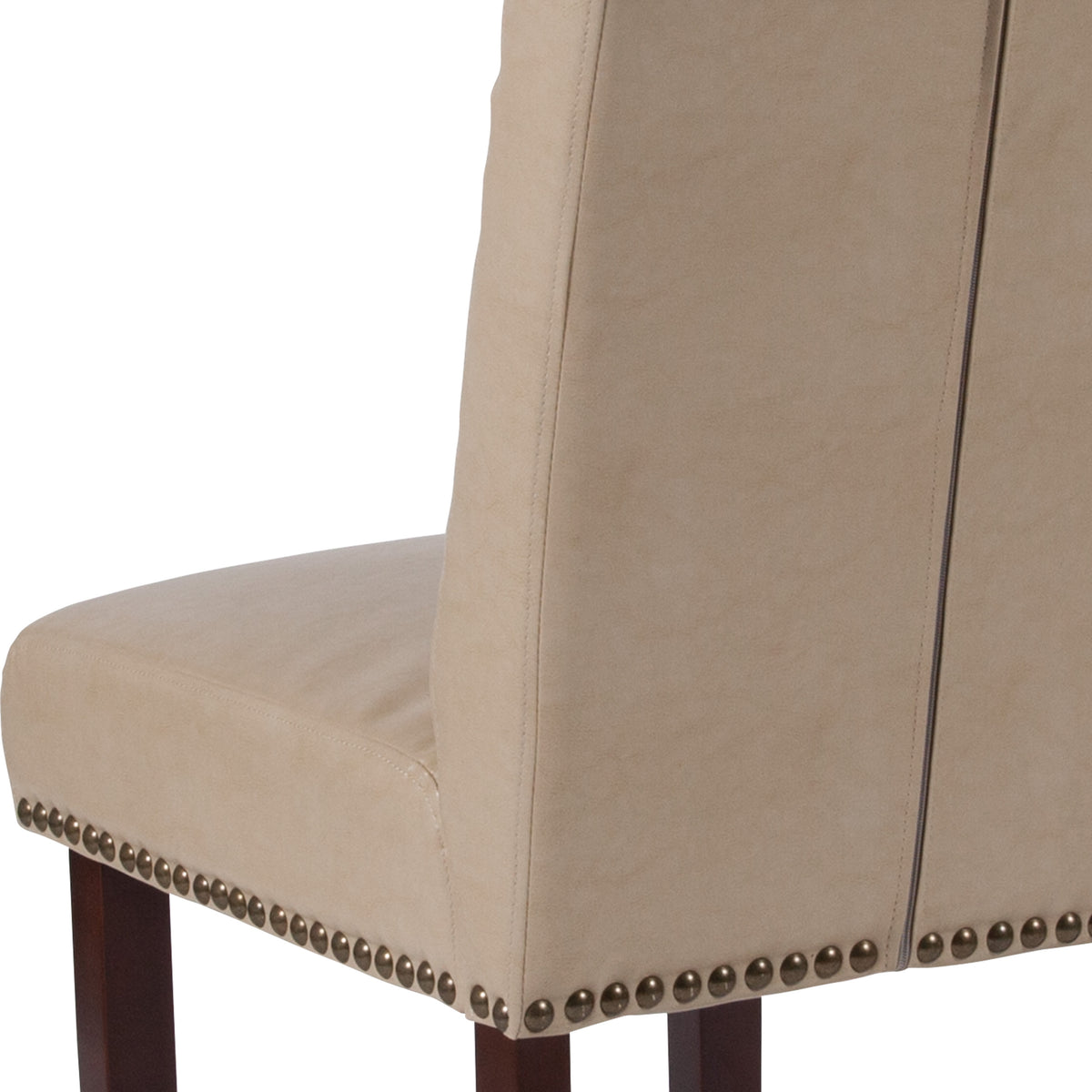 Beige LeatherSoft |#| Beige LeatherSoft Parsons Chair w/Rolled Back, Accent Nail Trim &Walnut Finish