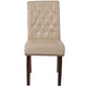 Beige LeatherSoft |#| Beige LeatherSoft Parsons Chair w/Rolled Back, Accent Nail Trim &Walnut Finish