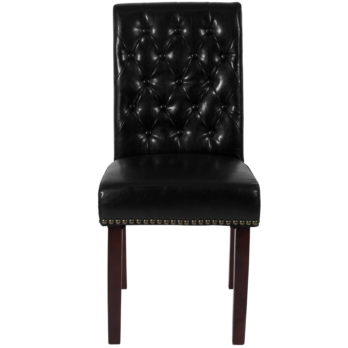 Black LeatherSoft |#| Black LeatherSoft Parsons Chair w/Rolled Back, Accent Nail Trim &Walnut Finish