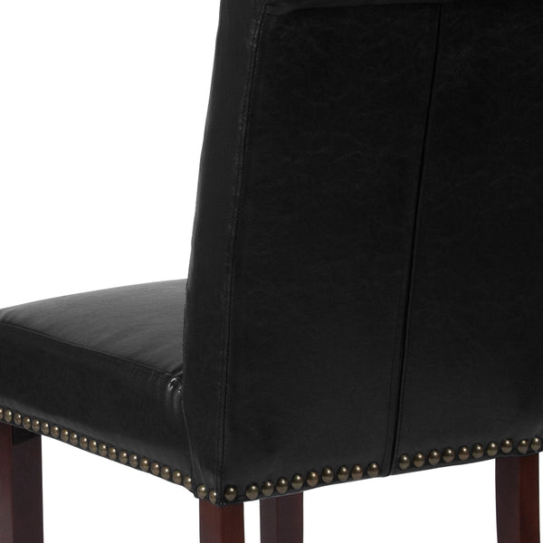 Black LeatherSoft |#| Black LeatherSoft Parsons Chair w/Rolled Back, Accent Nail Trim &Walnut Finish