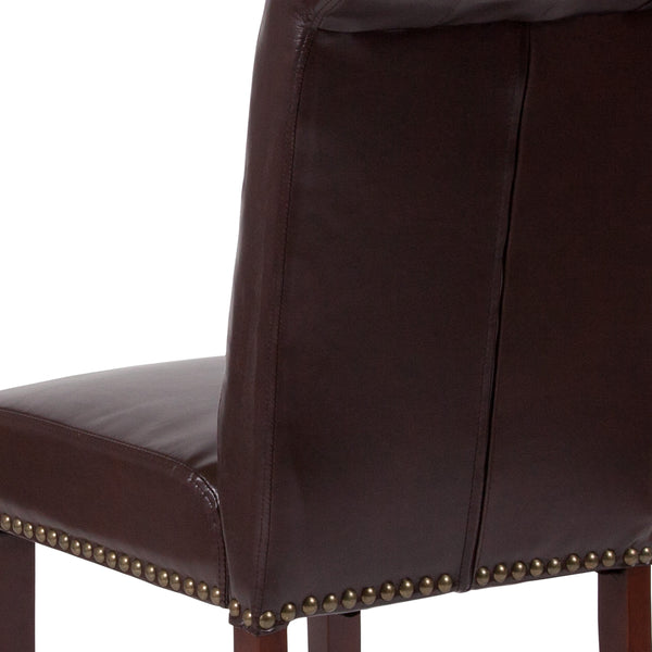 Brown LeatherSoft |#| Brown LeatherSoft Parsons Chair w/Rolled Back, Accent Nail Trim &Walnut Finish