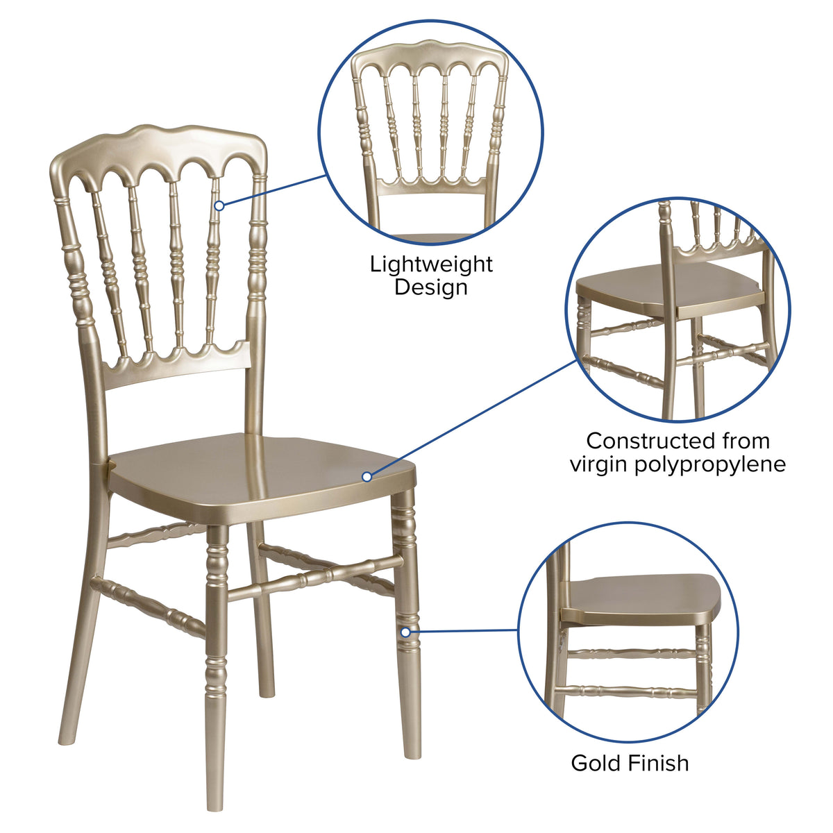 Gold |#| Gold Resin Stacking Napoleon Chair - Banquet and Event Furniture