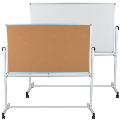 HERCULES Series Reversible Mobile Cork Bulletin Board and White Board Stand with Pen Tray