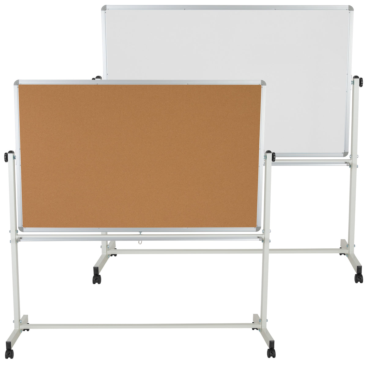 64.25"W x 64.75"H |#| 64.25"W x 64.75"H Reversible Mobile Cork Bulletin & White Board with Pen Tray