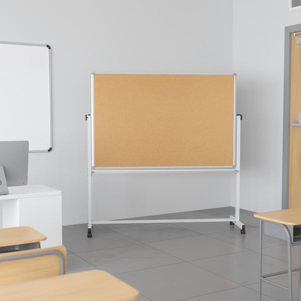 64.25"W x 64.75"H |#| 64.25"W x 64.75"H Reversible Mobile Cork Bulletin & White Board with Pen Tray