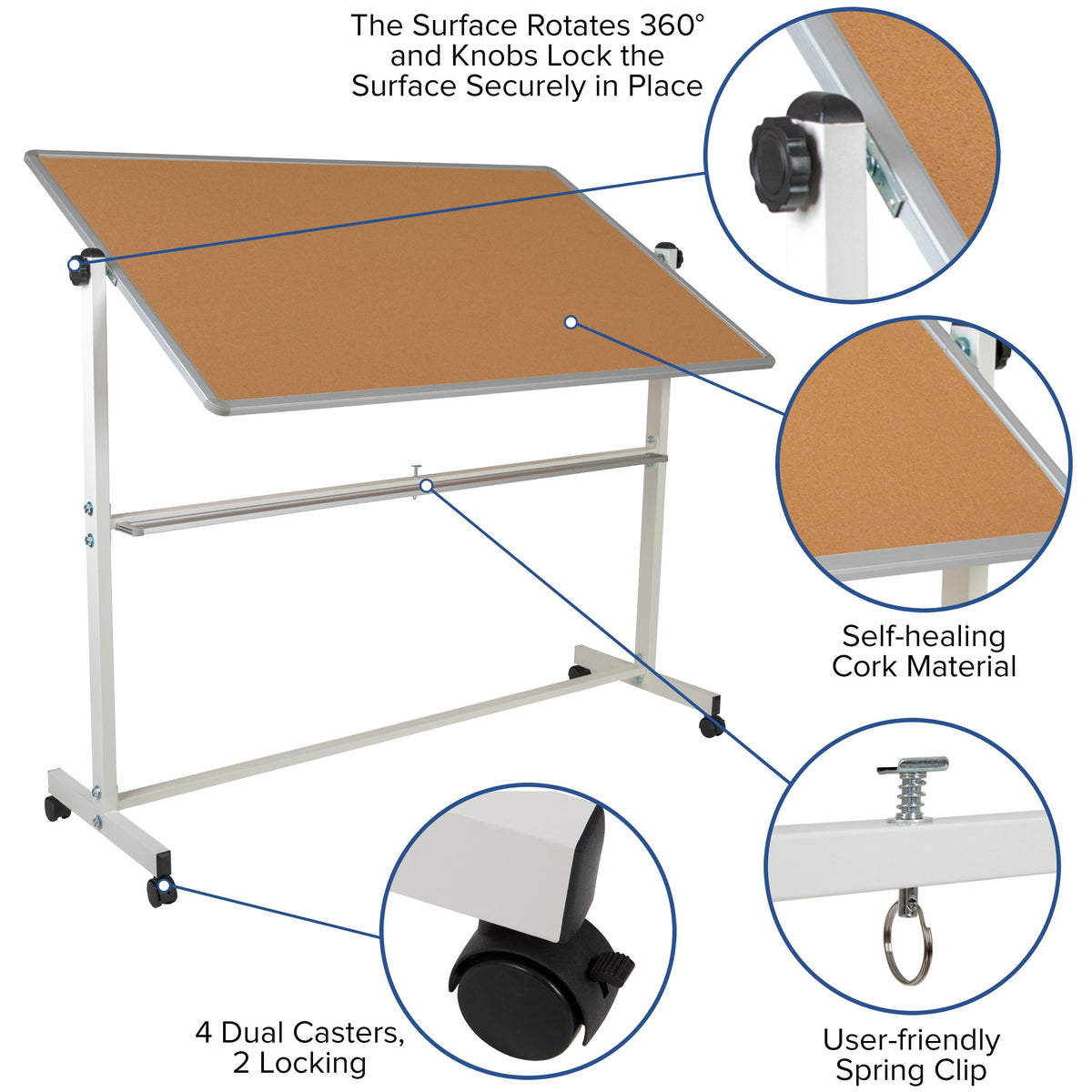 64.25"W x 64.75"H |#| 64.25"W x 64.75"H Reversible Mobile Cork Bulletin & White Board with Pen Tray