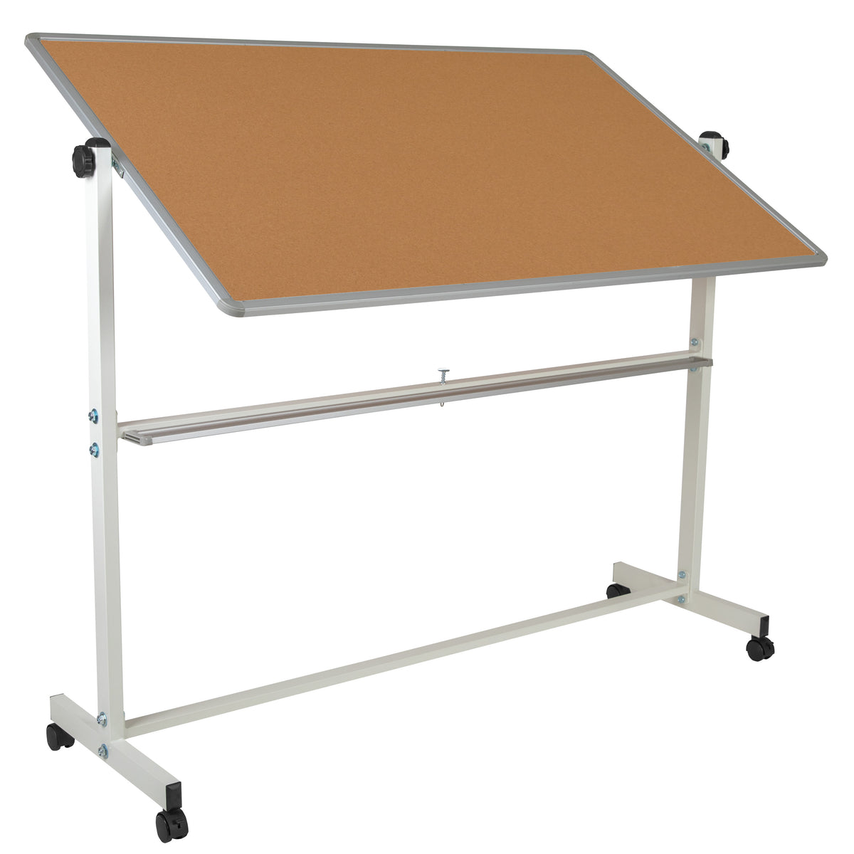 64.25"W x 64.75"H |#| 64.25"W x 64.75"H Reversible Mobile Cork Bulletin & White Board with Pen Tray