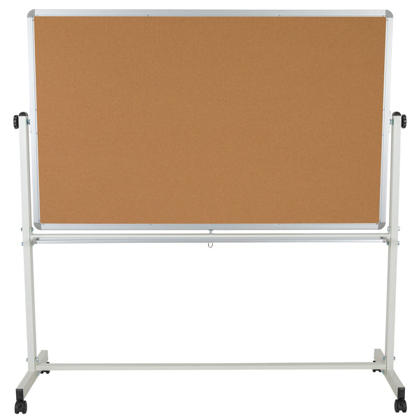 64.25"W x 64.75"H |#| 64.25"W x 64.75"H Reversible Mobile Cork Bulletin & White Board with Pen Tray